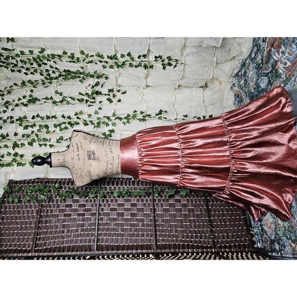 Free People Moonbeam Maxi Metallic Rose Pink Tiered Skirt with Wide Waistband - Picture 2 of 5